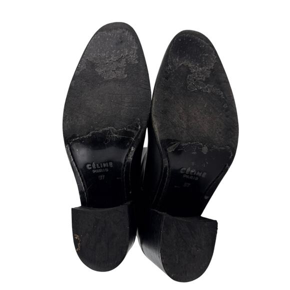 Celine Paris Women's Black Leather Block Heele Mid Calf Boots Size 37 US 6.5 - Picture 4 of 9